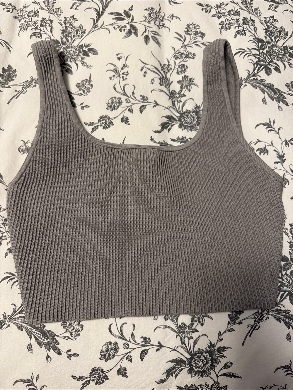 Aritzia Babaton Ribbed Square-Neck Crop Tank Top - Gray